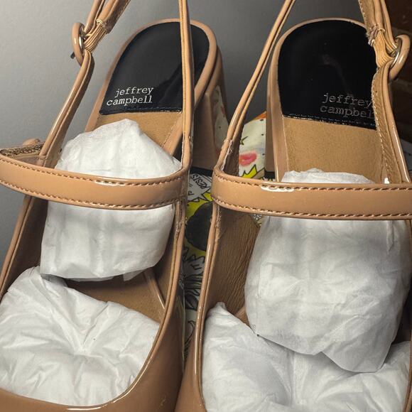 New Jeffrey Campbell Dollz Cap Toe Slingback Pumps Beige Black Buckle Sz 10 - Picture 2 of 8